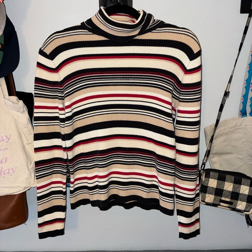 St. John's Bay Striped Ribbed Turtleneck Sweater - Black, Cream, Beige & Red